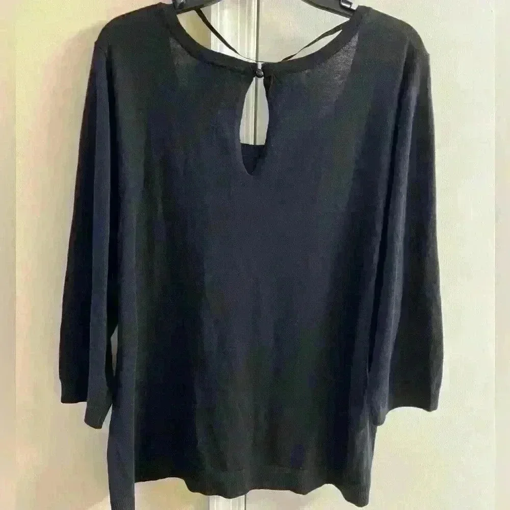 LANE Bryant black beaded 3/4 sleeves crewneck pullover‎ sweater. Sz 22/24